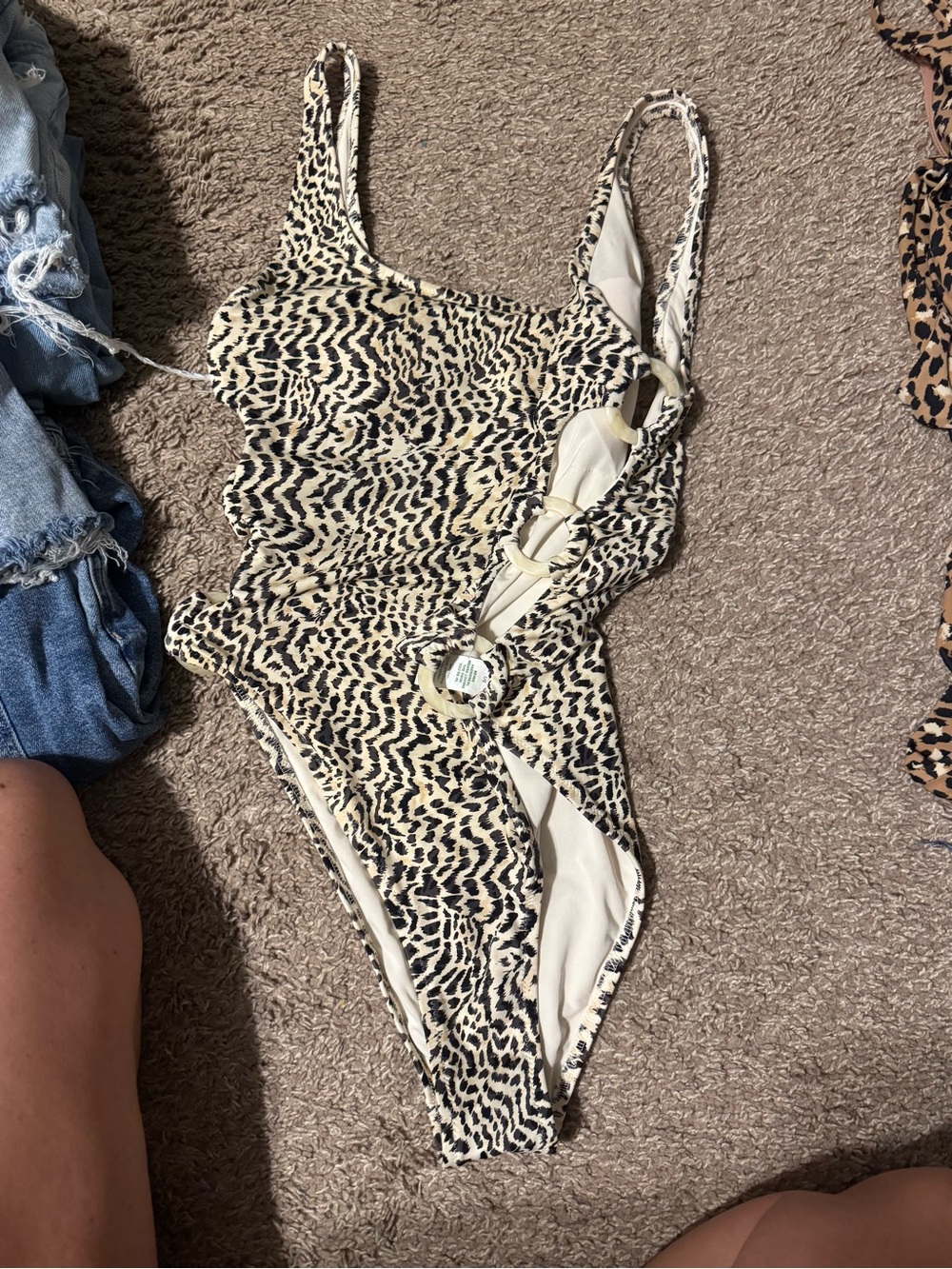 Beige and Black Animal Print One-Piece Swimsuit